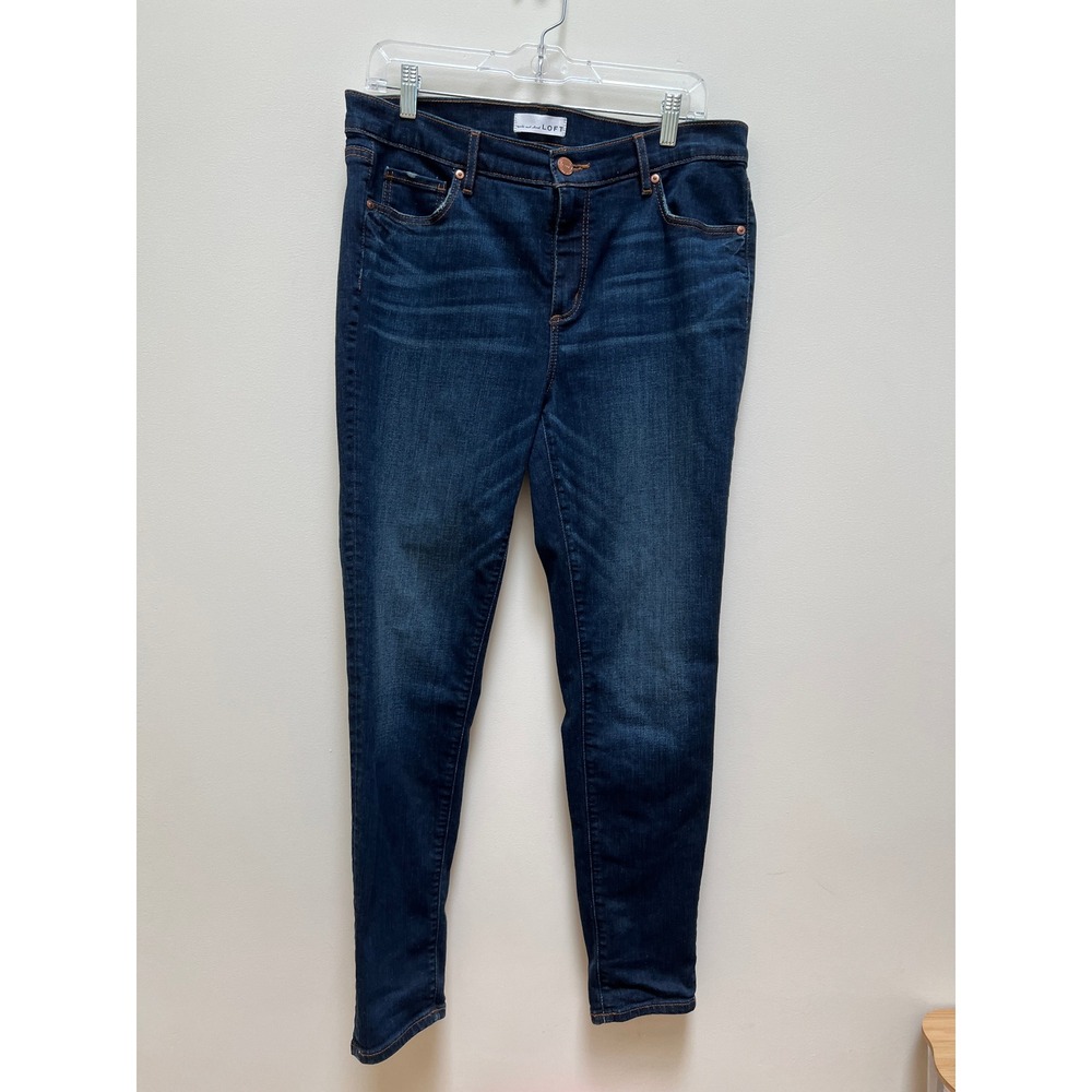 LOFT Jeans Women 12/31 Blue Modern Skinny Dark Wash Stretch Denim Distressed